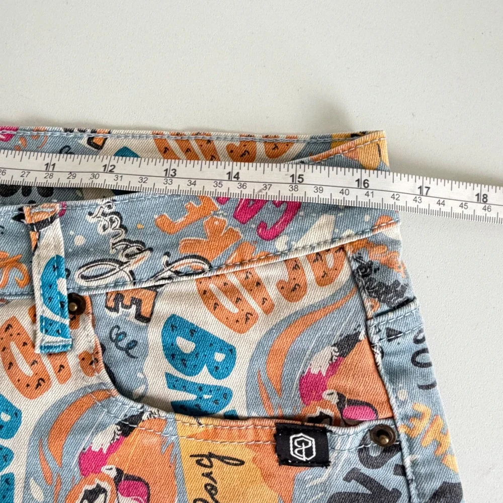 Born Primitive x Buttery Bros Mens Graffiti Print Denim Shorts Size L Streetwear